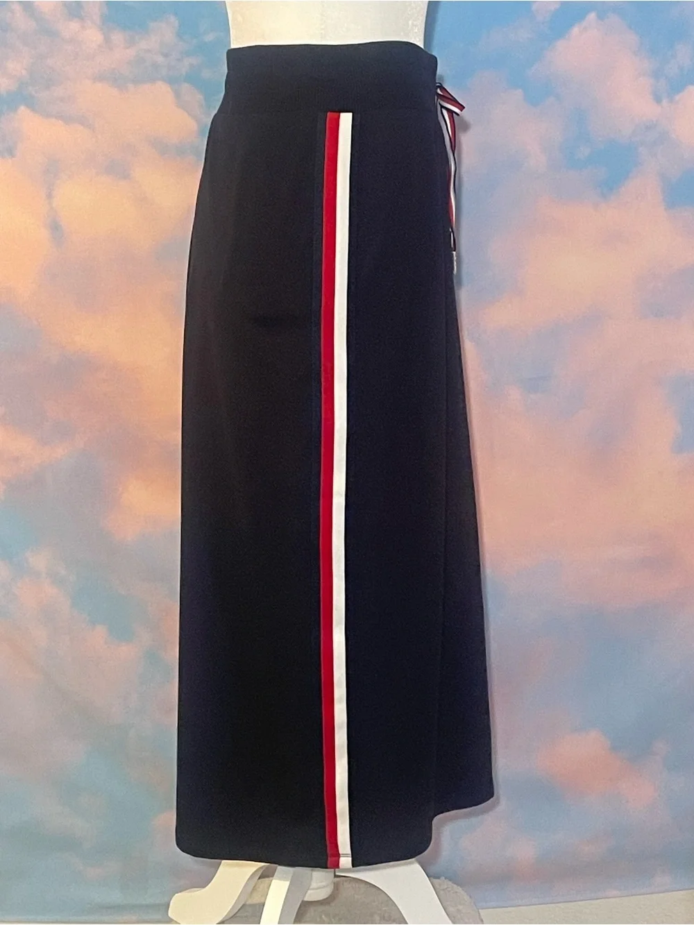 Sporty & Chic Navy w/Side Striped and Drawstring Jersey Skirt